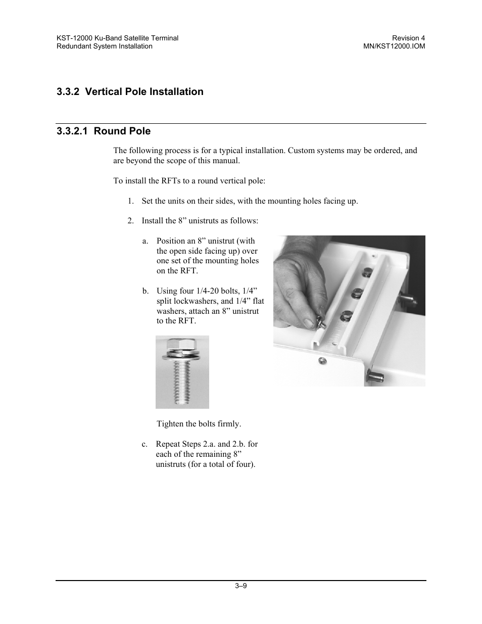 2 vertical pole installation, 1 round pole | Comtech EF Data KST-12000 User Manual | Page 61 / 122