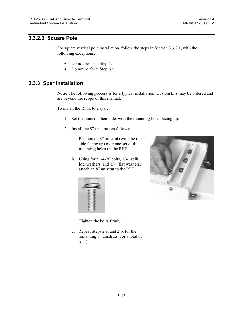 2 square pole, 3 spar installation | Comtech EF Data KST-12000 User Manual | Page 68 / 122