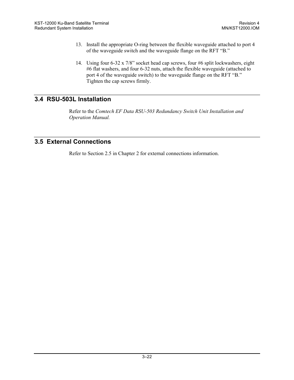 4 rsu-503l installation, 5 external connections | Comtech EF Data KST-12000 User Manual | Page 74 / 122