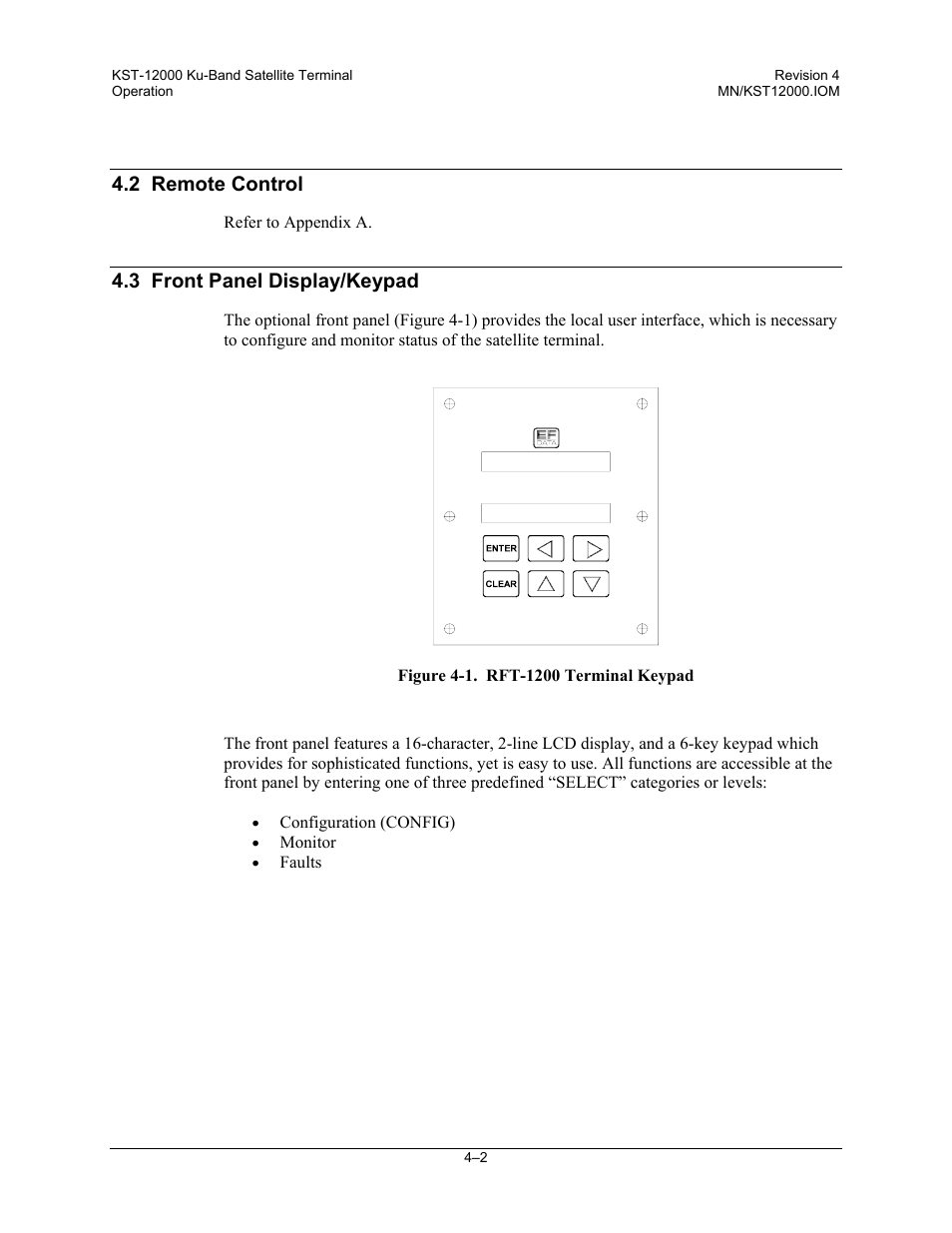 2 remote control, 3 front panel display/keypad | Comtech EF Data KST-12000 User Manual | Page 76 / 122