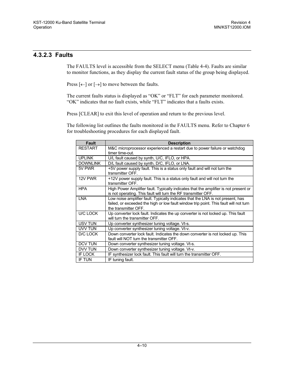 3 faults | Comtech EF Data KST-12000 User Manual | Page 84 / 122