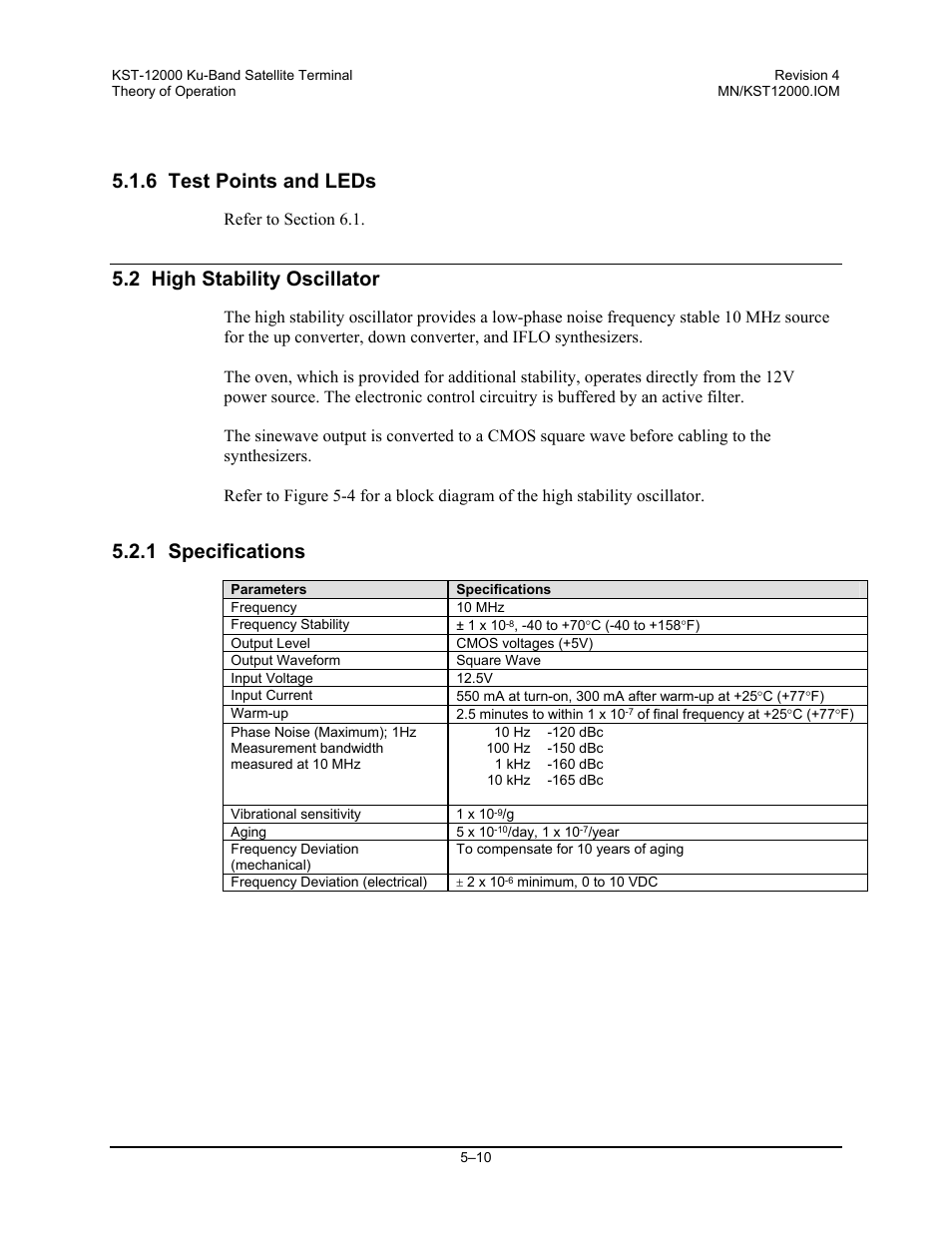 6 test points and leds, 2 high stability oscillator, 1 specifications | Comtech EF Data KST-12000 User Manual | Page 94 / 122