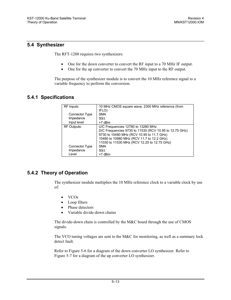 4 synthesizer, 1 specifications, 2 theory of operation | Comtech EF Data KST-12000 User Manual | Page 97 / 122