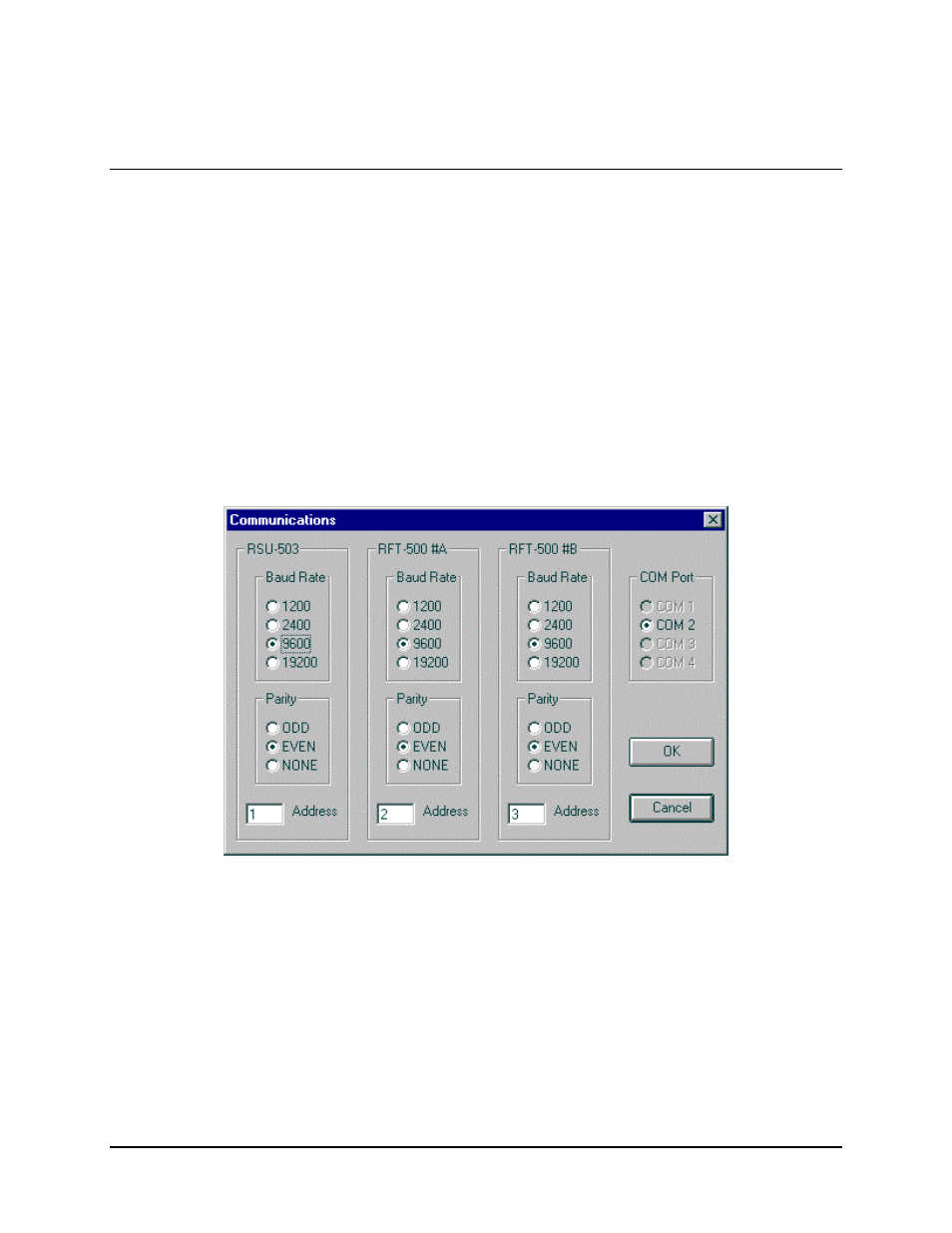 1 communications dialog box | Comtech EF Data M&C Software for Windows User Manual | Page 19 / 40