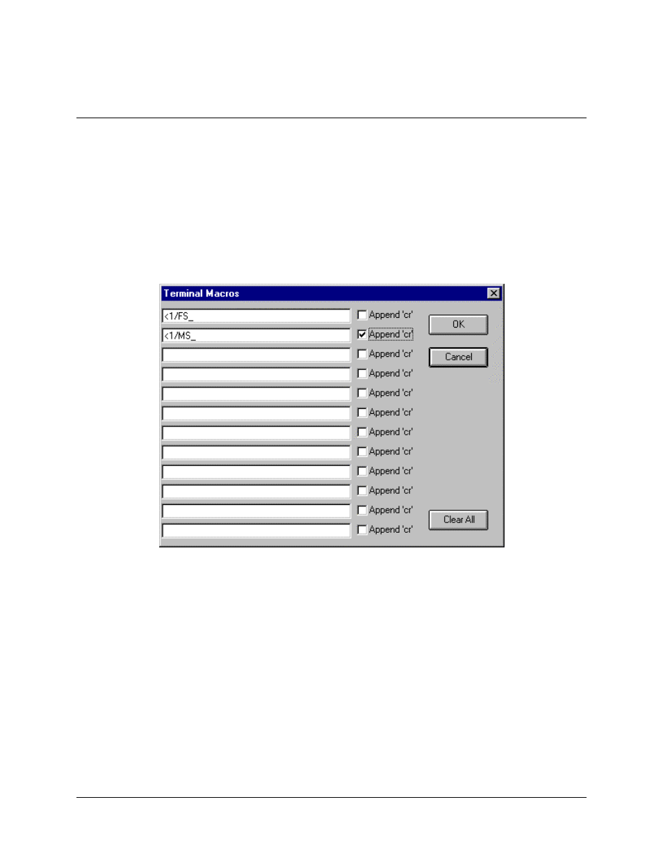 4 terminal macros dialog box | Comtech EF Data M&C Software for Windows User Manual | Page 22 / 40