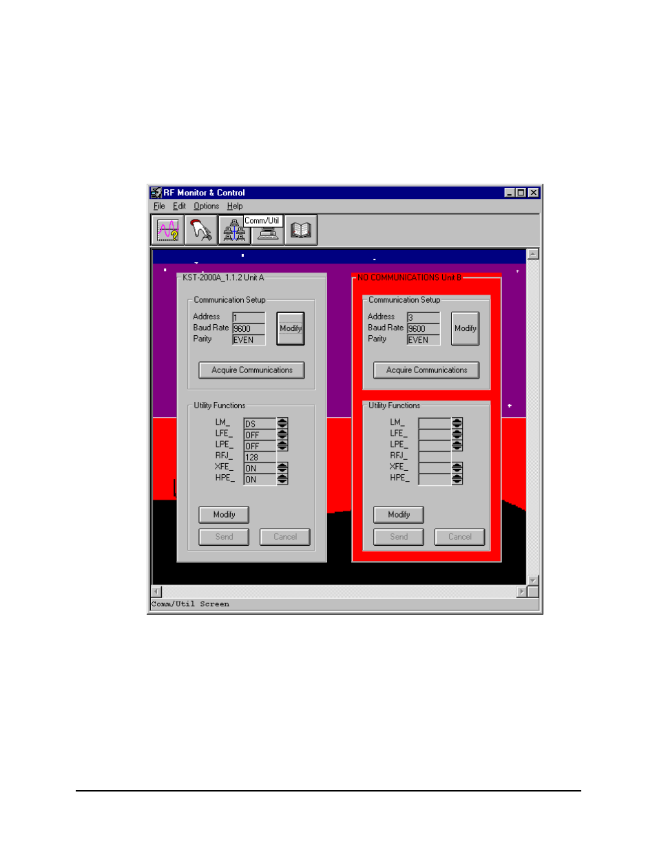 3 comm/util screen | Comtech EF Data M&C Software for Windows User Manual | Page 29 / 40