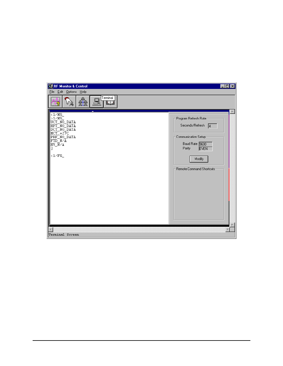 4 terminal screen | Comtech EF Data M&C Software for Windows User Manual | Page 31 / 40