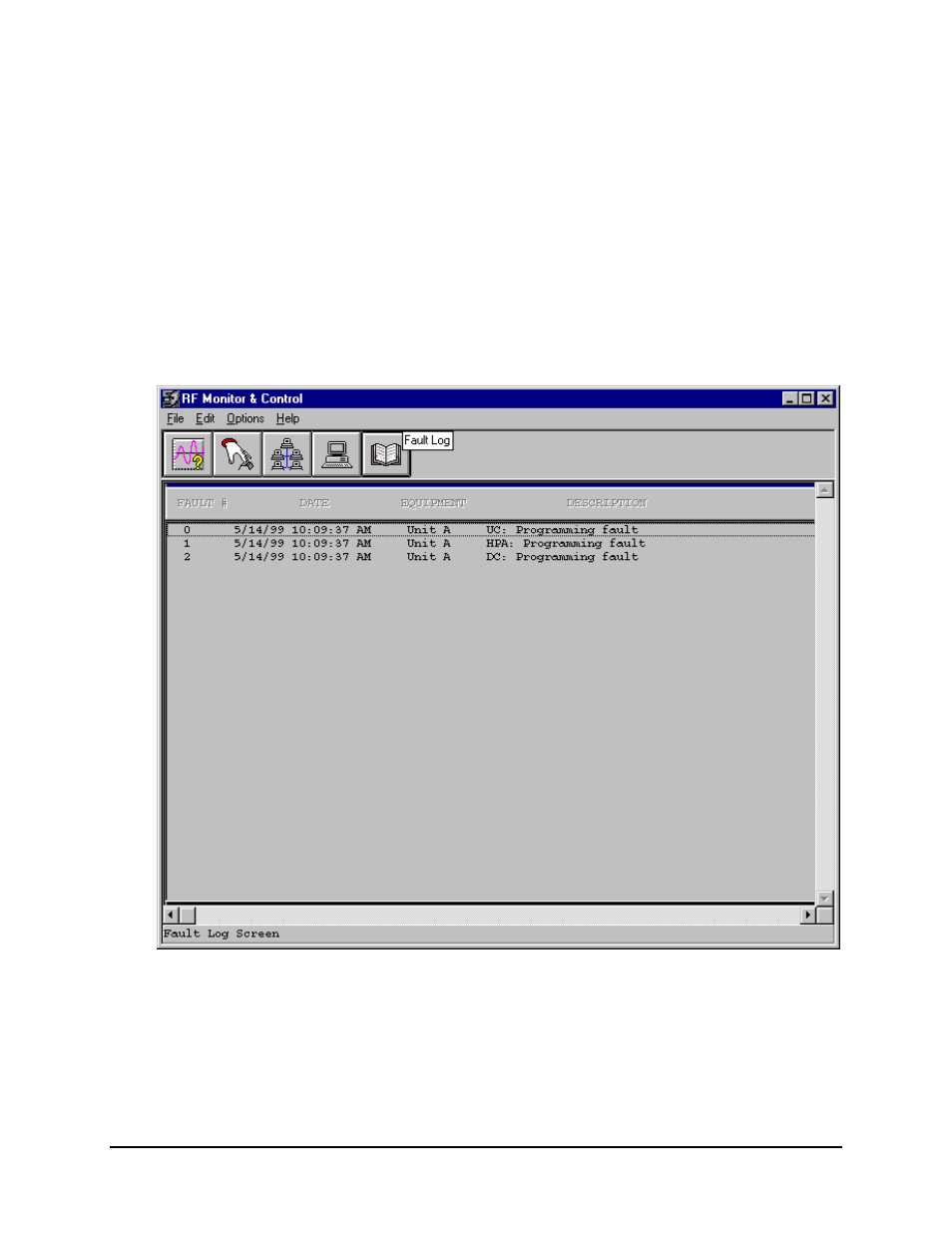 5 fault log screen | Comtech EF Data M&C Software for Windows User Manual | Page 33 / 40