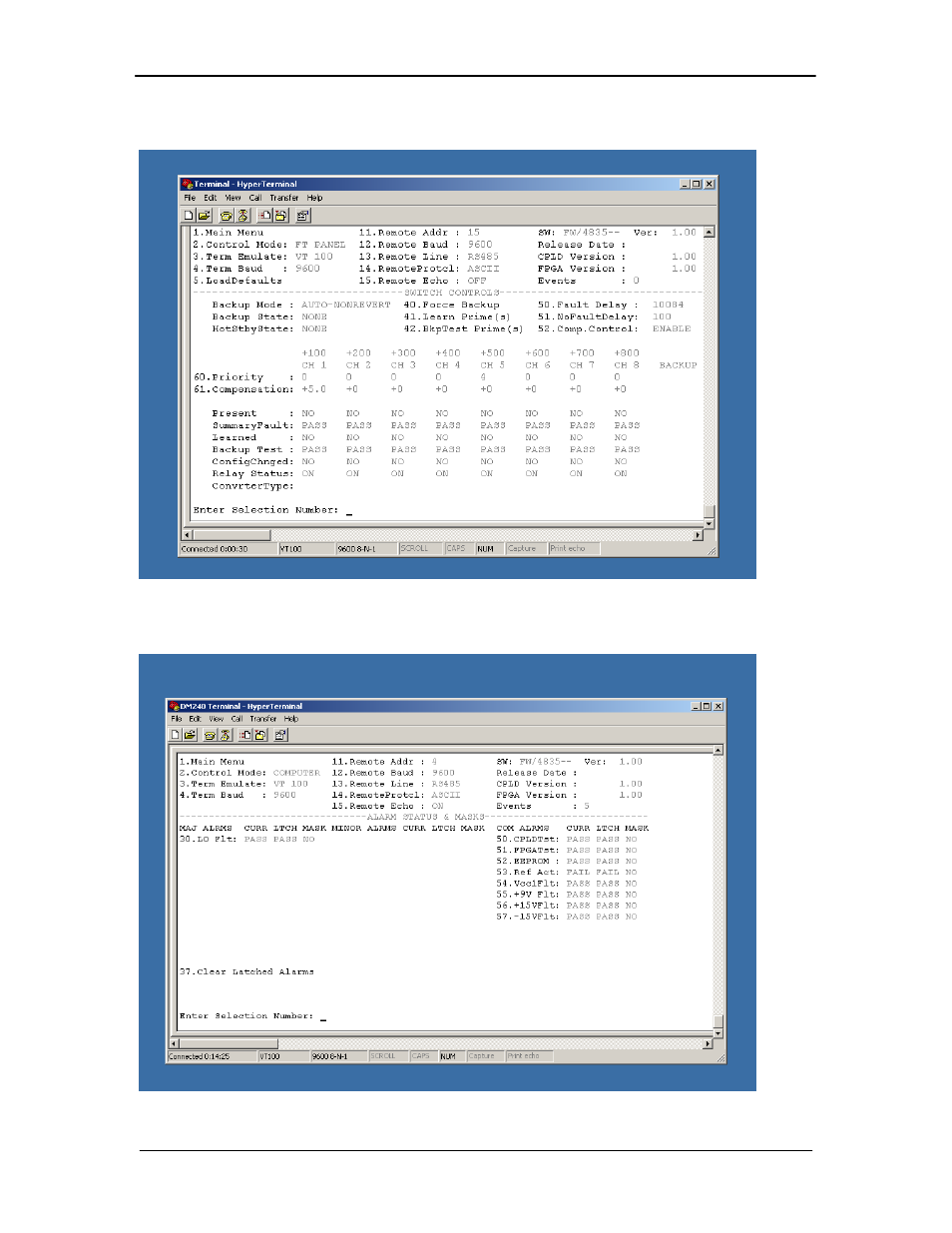 3 terminal switch controls menu, 4 terminal alarm status & masks menu | Comtech EF Data SFC1800A User Manual | Page 53 / 140
