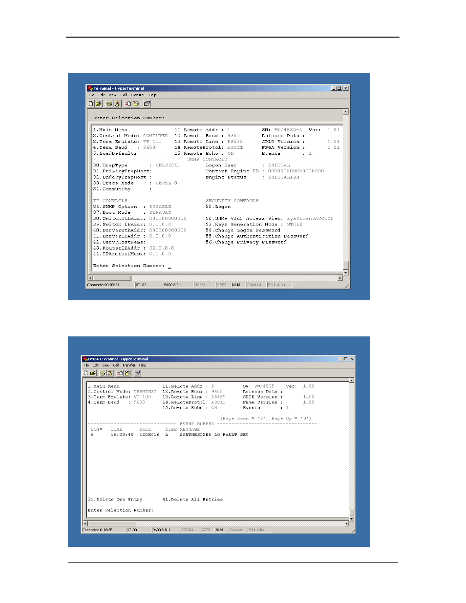 7 snmp controls menu, 8 terminal event buffer menu | Comtech EF Data SFC1800A User Manual | Page 55 / 140