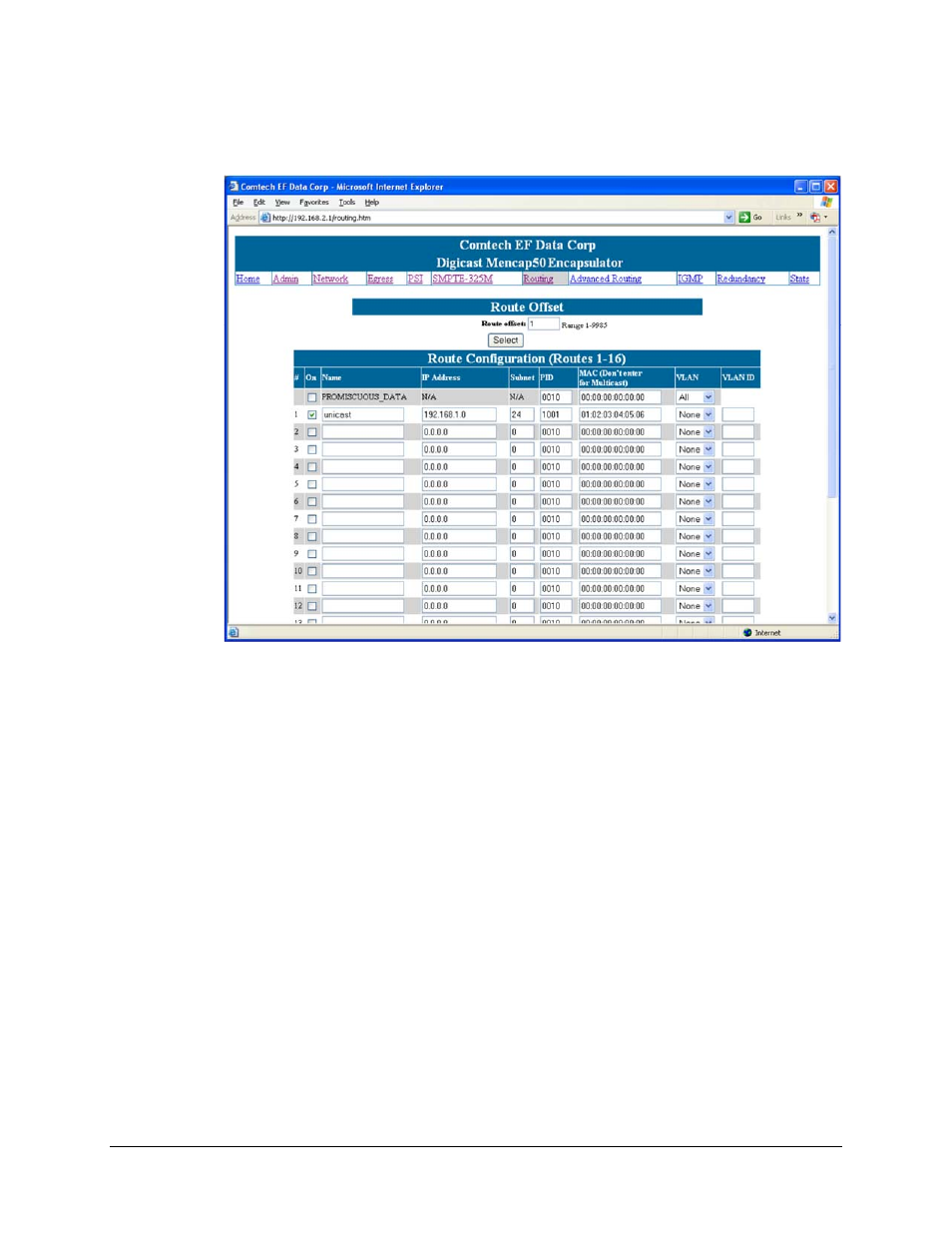 6 route configuration | Comtech EF Data CME-5000 Manual User Manual | Page 50 / 90