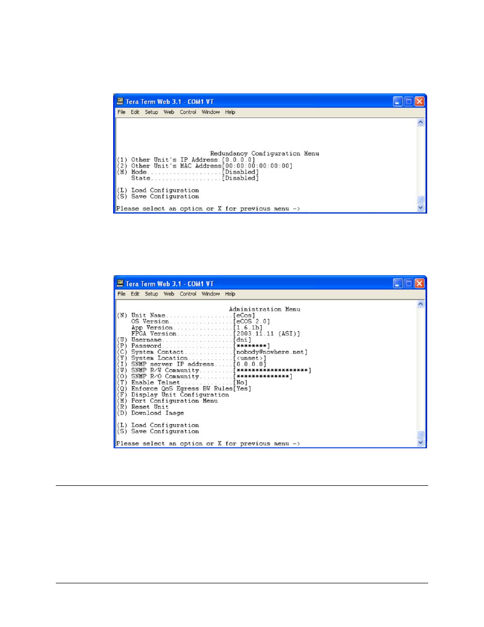 2 redundancy configuration menu, 3 administration menu, 1 port number configuration | Comtech EF Data CME-5000 Manual User Manual | Page 59 / 90