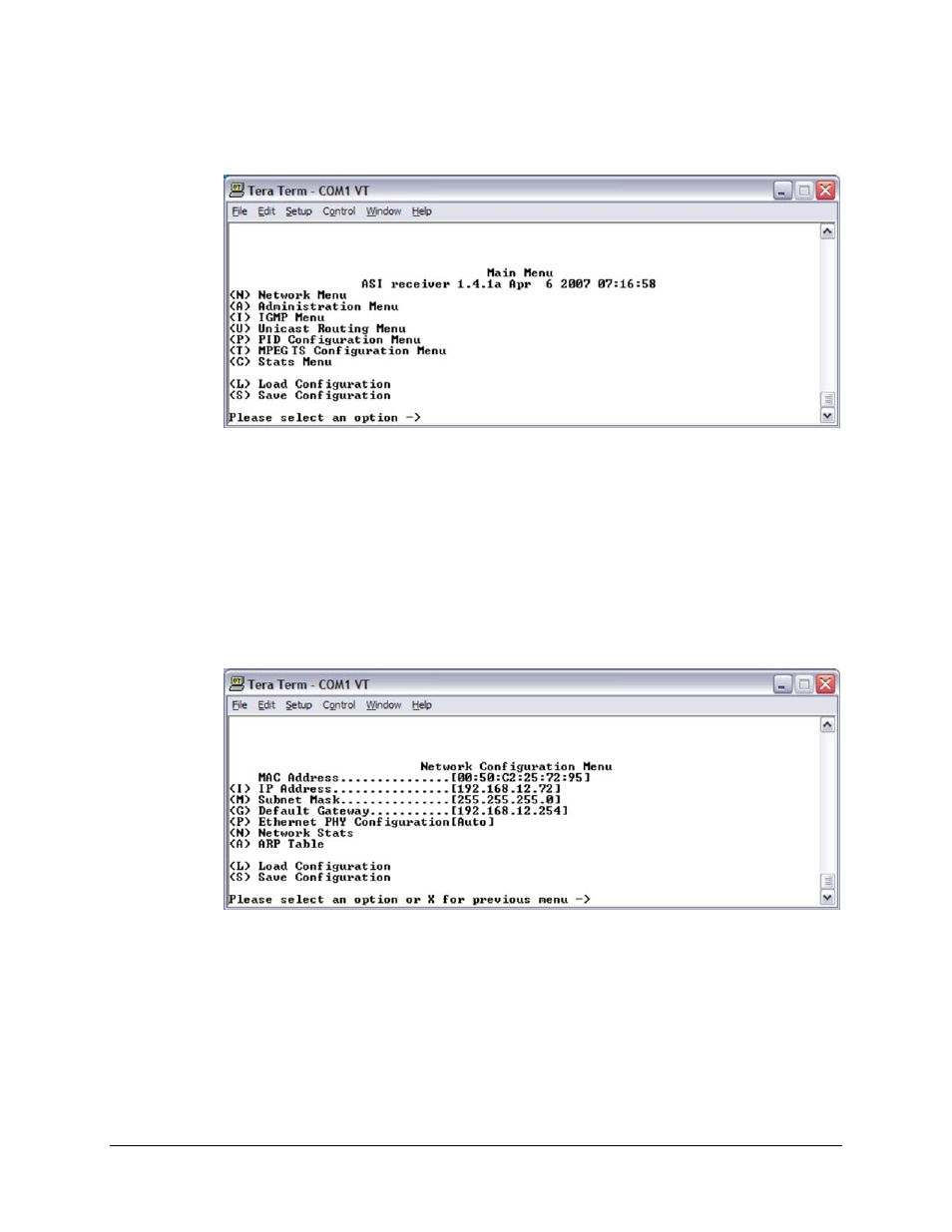 1 main menu, 2 network configuration menu | Comtech EF Data CME-5200 Manual User Manual | Page 33 / 54