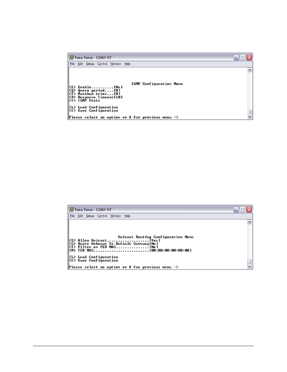 4 igmp configuration menu, 5 unicast routing configuration menu | Comtech EF Data CME-5200 Manual User Manual | Page 35 / 54