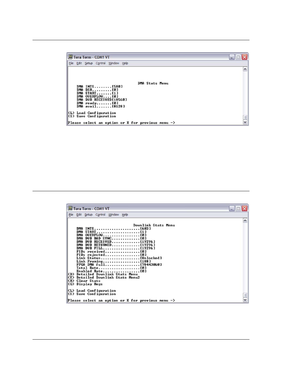 1 dma stats menu, 2 (mpe/ip) downlink stats menu | Comtech EF Data CME-5200 Manual User Manual | Page 38 / 54