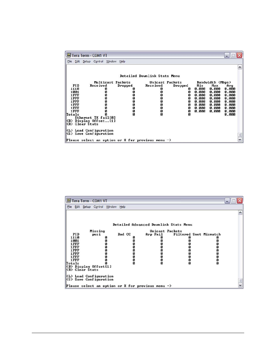 1 detailed downlink stats menu, 2 detailed advanced downlink stats menu | Comtech EF Data CME-5200 Manual User Manual | Page 39 / 54