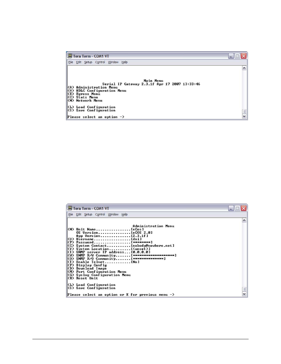 1 main menu, 2 administration menu | Comtech EF Data CMR-5910 Manual User Manual | Page 38 / 82