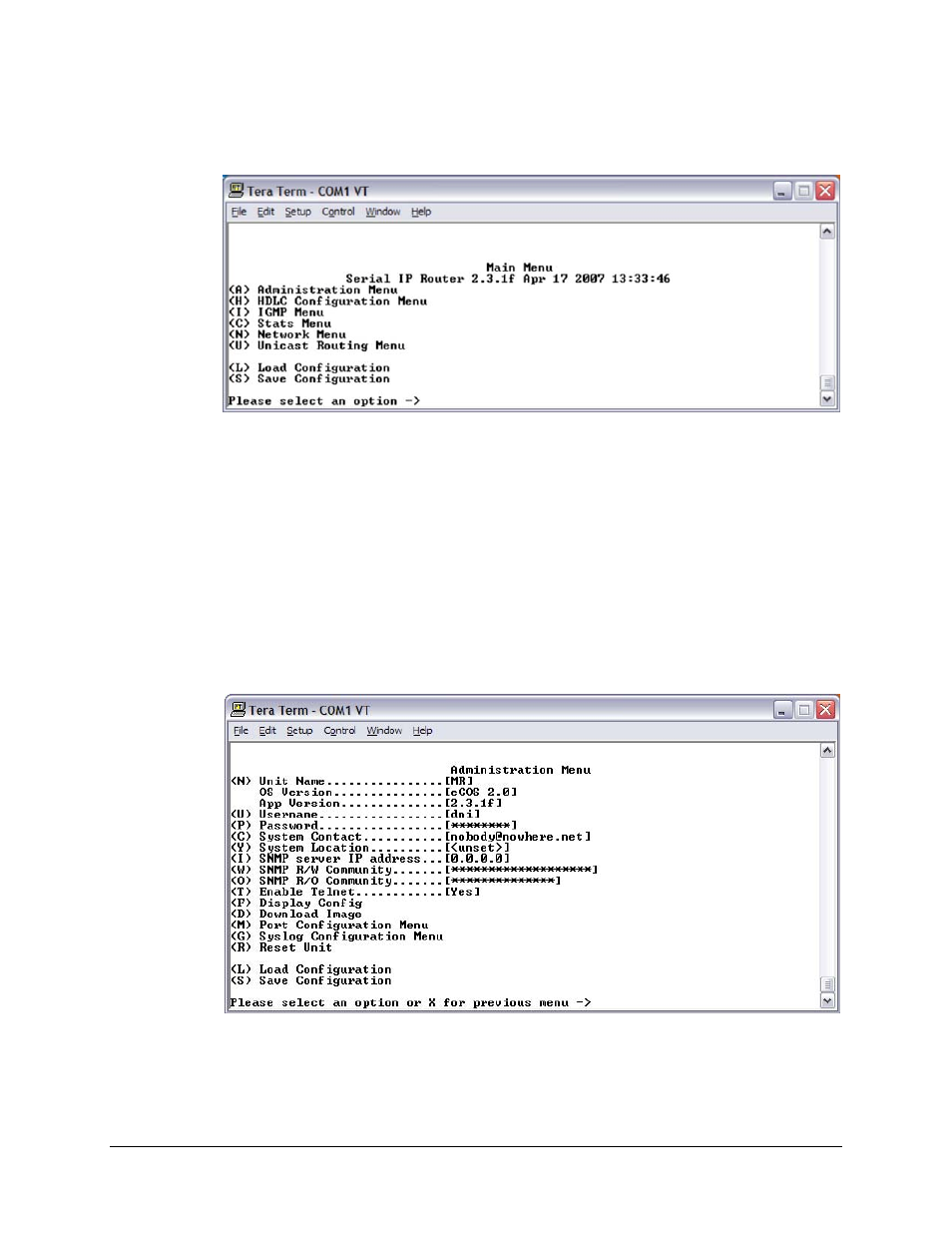 1 main menu, 2 administration menu | Comtech EF Data CMR-5910 Manual User Manual | Page 57 / 82