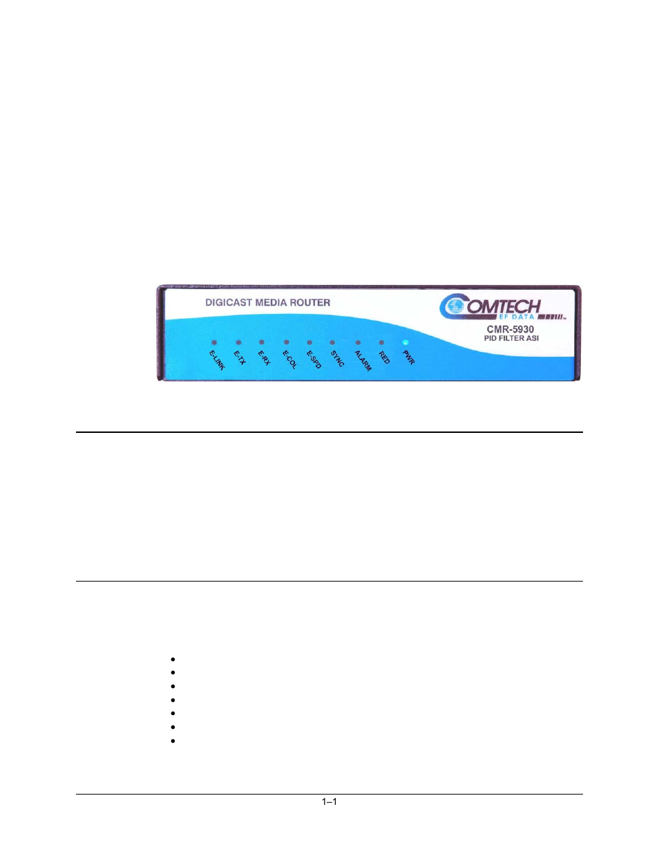 Chapter 1. introduction, 1 introduction, 2 standard features | Comtech EF Data CMR-5930 Manual User Manual | Page 13 / 60