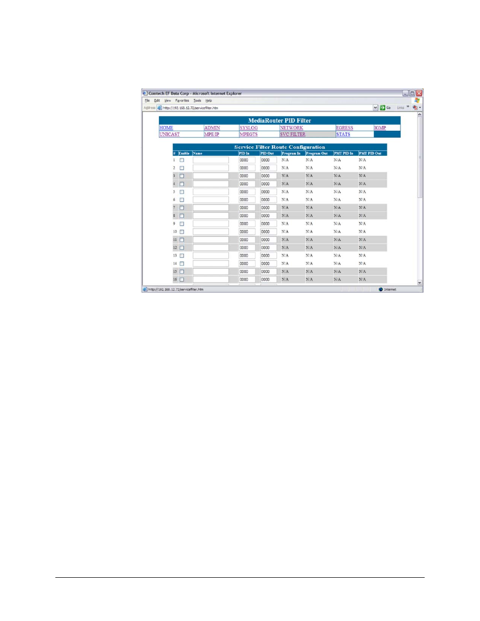 9 service filter route configuration | Comtech EF Data CMR-5930 Manual User Manual | Page 35 / 60