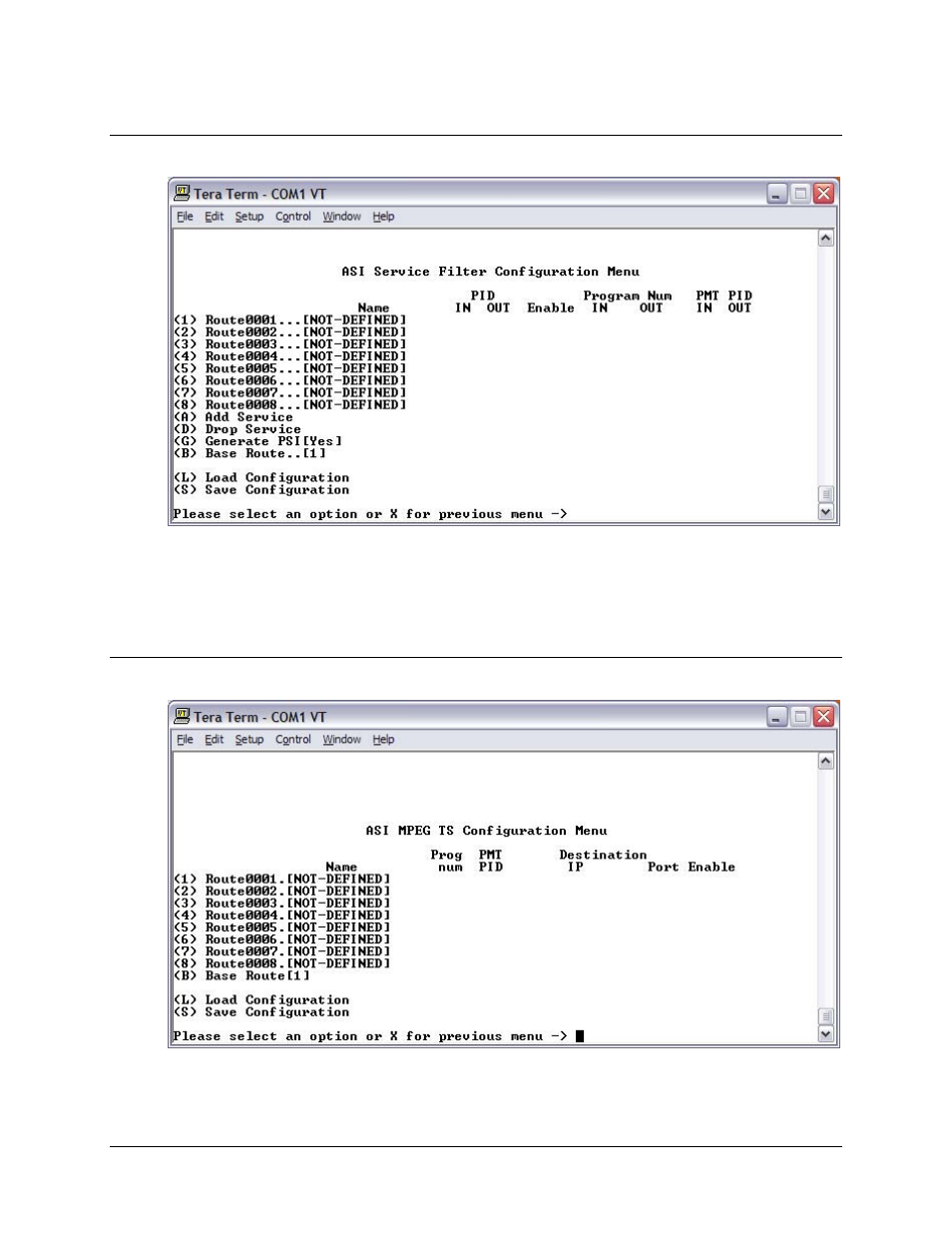 2 asi service filter configuration menu, 3 asi mpeg ts configuration menu | Comtech EF Data CMR-5930 Manual User Manual | Page 40 / 60