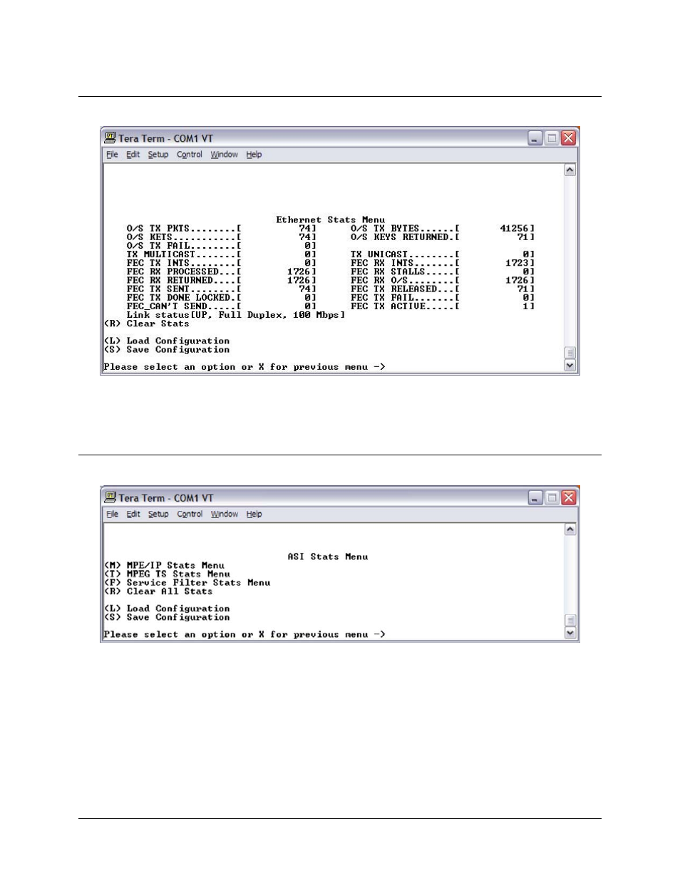 1 ethernet stats menus, 2 asi stats menu | Comtech EF Data CMR-5930 Manual User Manual | Page 43 / 60