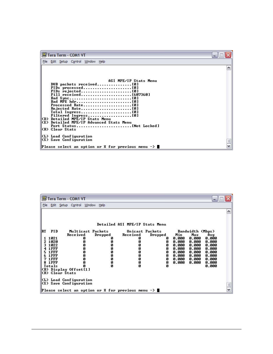 1 asi mpe/ip stats menu, 1 detailed asi mpe/ip stats menu | Comtech EF Data CMR-5930 Manual User Manual | Page 44 / 60