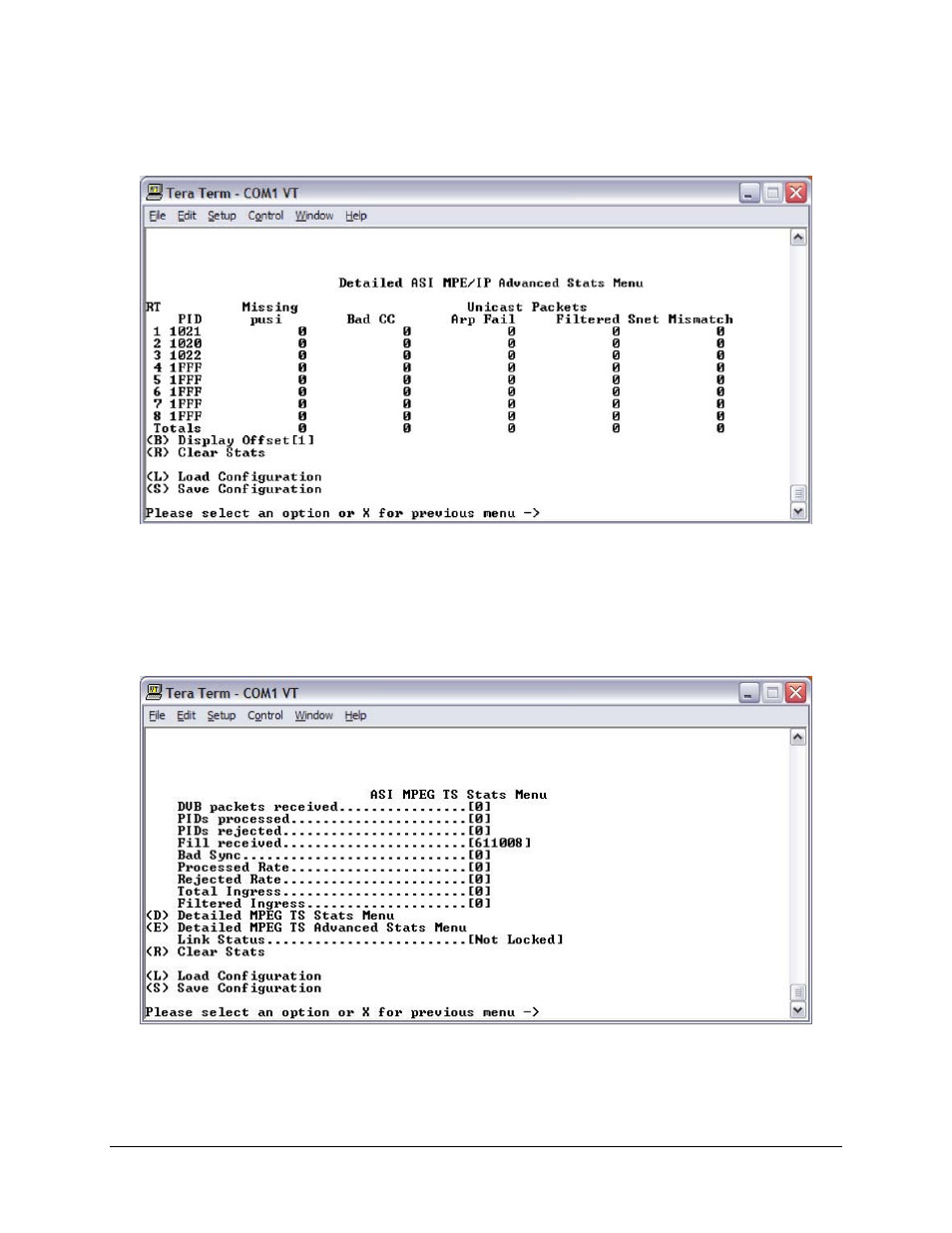 2 detailed asi mpe/ip advanced stats menu, 2 asi mpeg ts stats menu | Comtech EF Data CMR-5930 Manual User Manual | Page 45 / 60