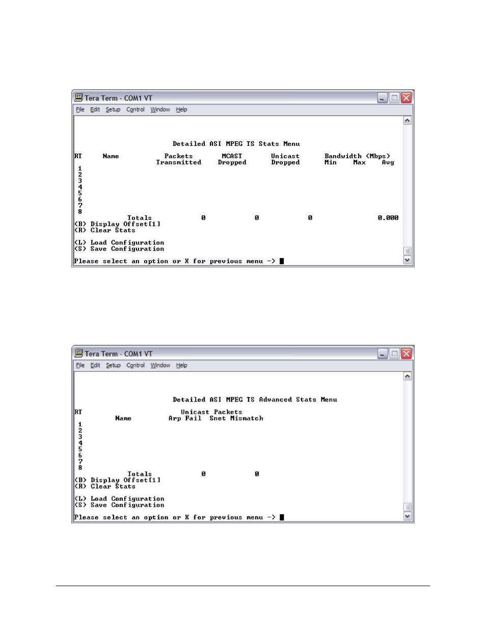 1 detailed asi mpeg ts stats menu, 2 detailed asi mpeg ts advanced stats menu | Comtech EF Data CMR-5930 Manual User Manual | Page 46 / 60