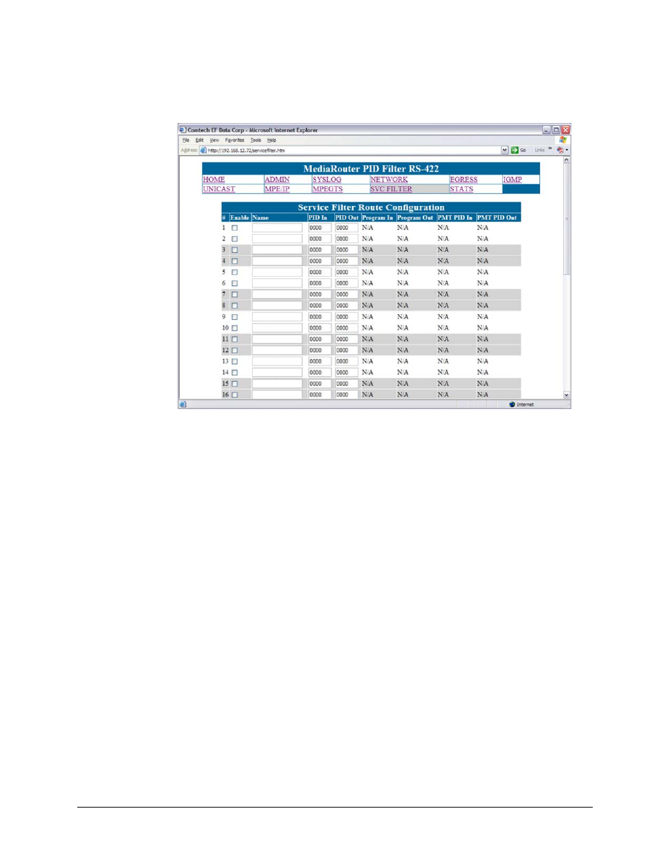 9 service filter route configuration | Comtech EF Data CMR-5940 Manual User Manual | Page 36 / 60