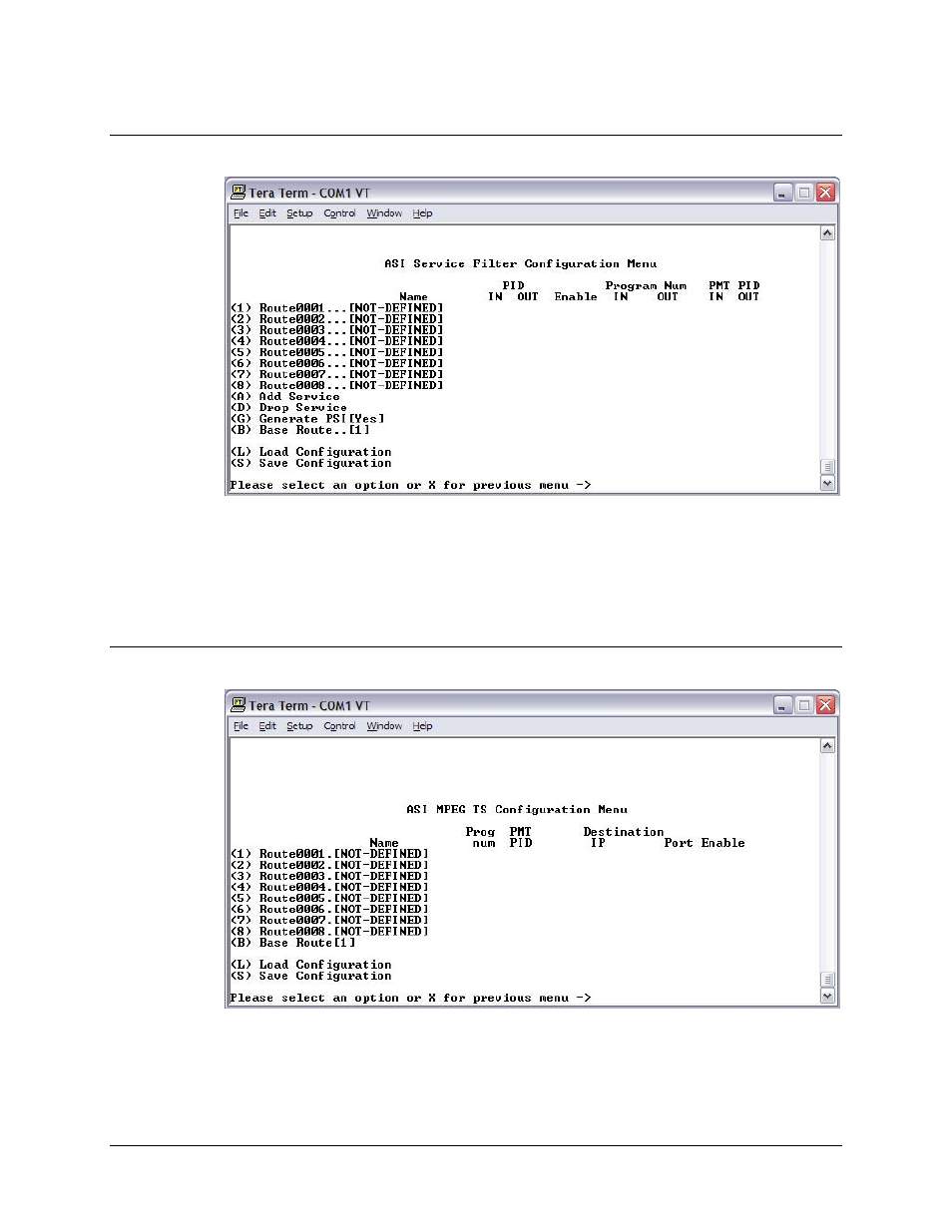 2 asi service filter configuration menu, 3 asi mpeg ts configuration menu | Comtech EF Data CMR-5940 Manual User Manual | Page 41 / 60