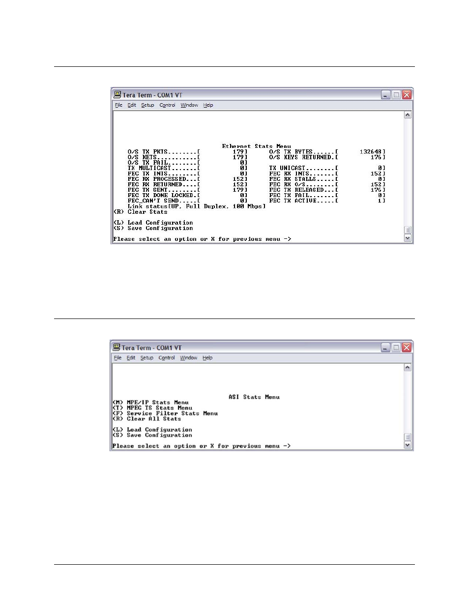 1 ethernet stats menus, 2 asi stats menu | Comtech EF Data CMR-5940 Manual User Manual | Page 44 / 60