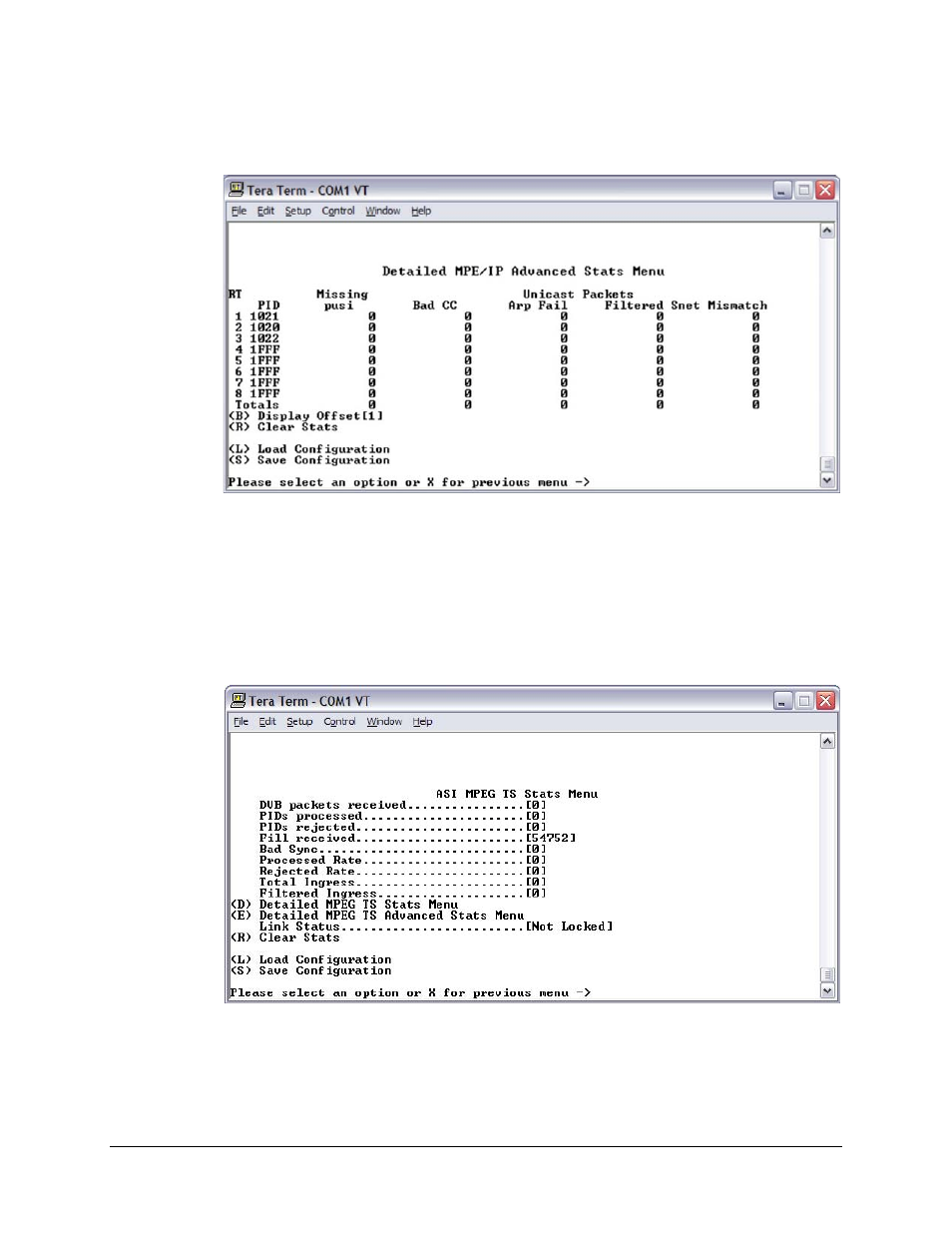 2 detailed mpe/ip advanced stats menu, 2 asi mpeg ts stats menu | Comtech EF Data CMR-5940 Manual User Manual | Page 46 / 60