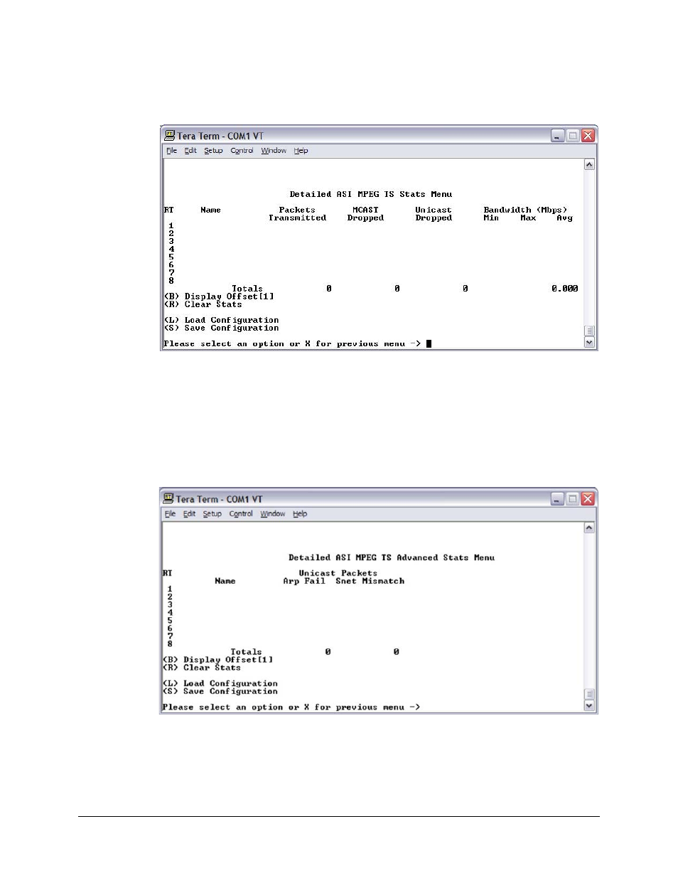 1 detailed asi mpeg ts stats menu, 2 detailed asi mpeg ts advanced stats menu | Comtech EF Data CMR-5940 Manual User Manual | Page 47 / 60