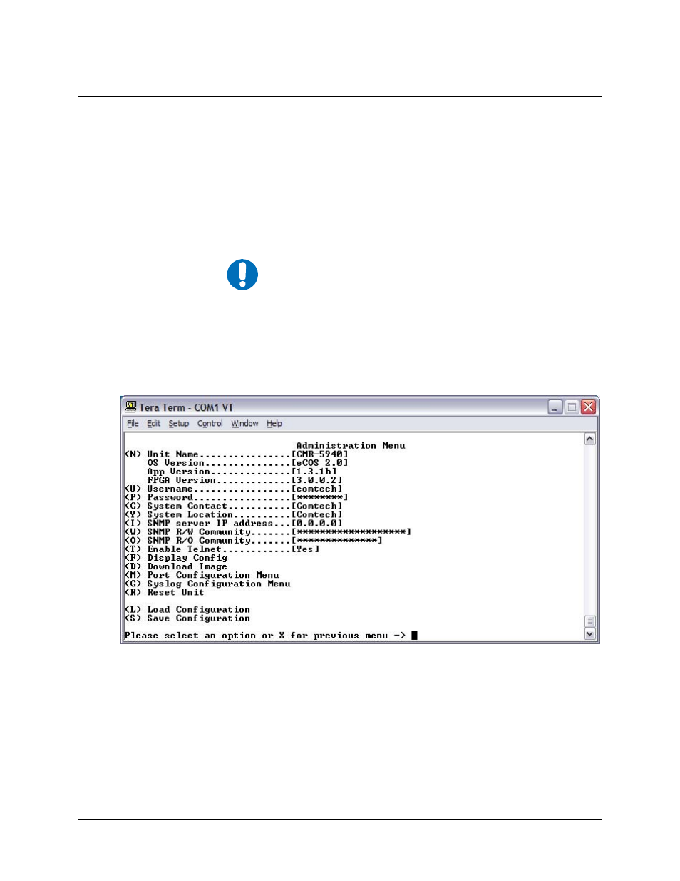 A.3 terminal or telnet interface | Comtech EF Data CMR-5940 Manual User Manual | Page 55 / 60