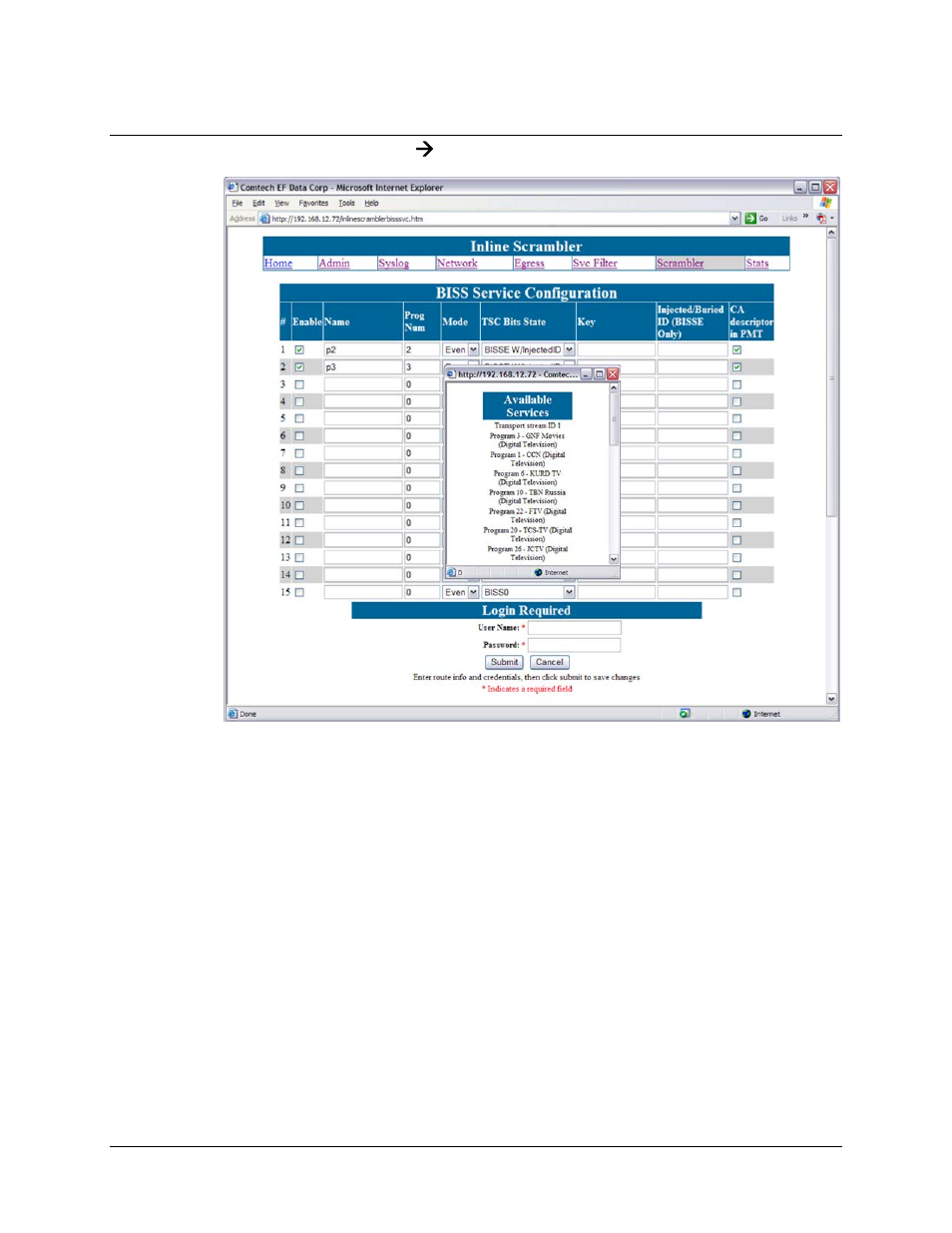 3 inline scrambler ( biss service configuration | Comtech EF Data CMR-5950 Manual User Manual | Page 35 / 60