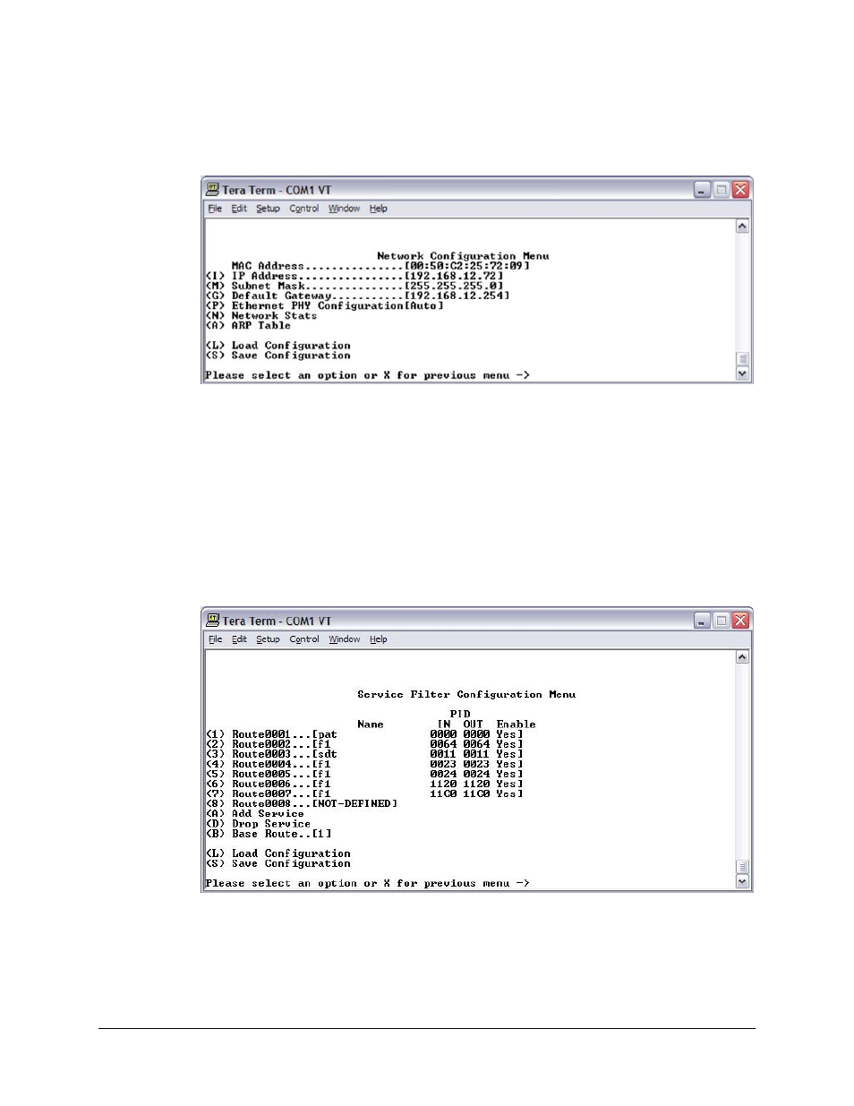 5 network configuration menu, 6 service filter configuration menu | Comtech EF Data CMR-5950 Manual User Manual | Page 42 / 60