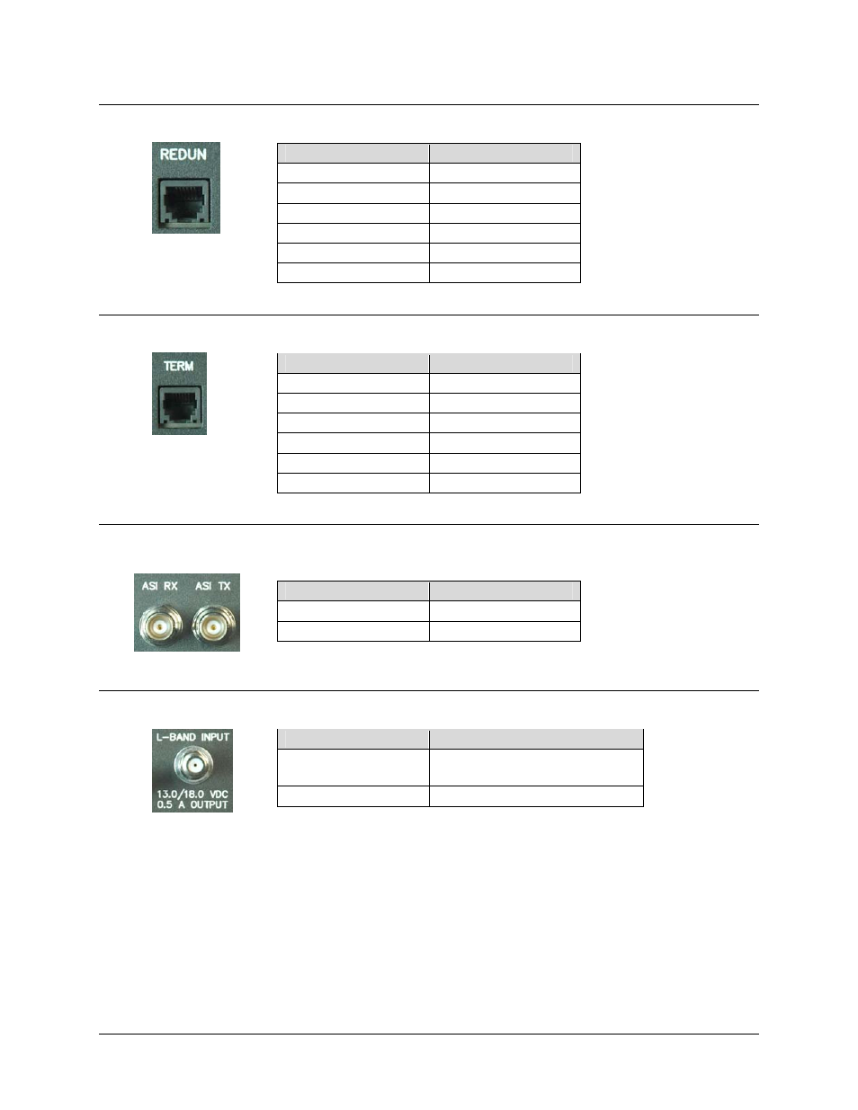 4 rj-12 redundancy, 5 rj-12 terminal, 6 bnc asi (typical rx and tx) - mr-s2-asi only | 7 f-type l-band, 6 bnc asi (typical rx and tx) – mr-s2-asi only | Comtech EF Data CMR-5970 Manual User Manual | Page 26 / 78