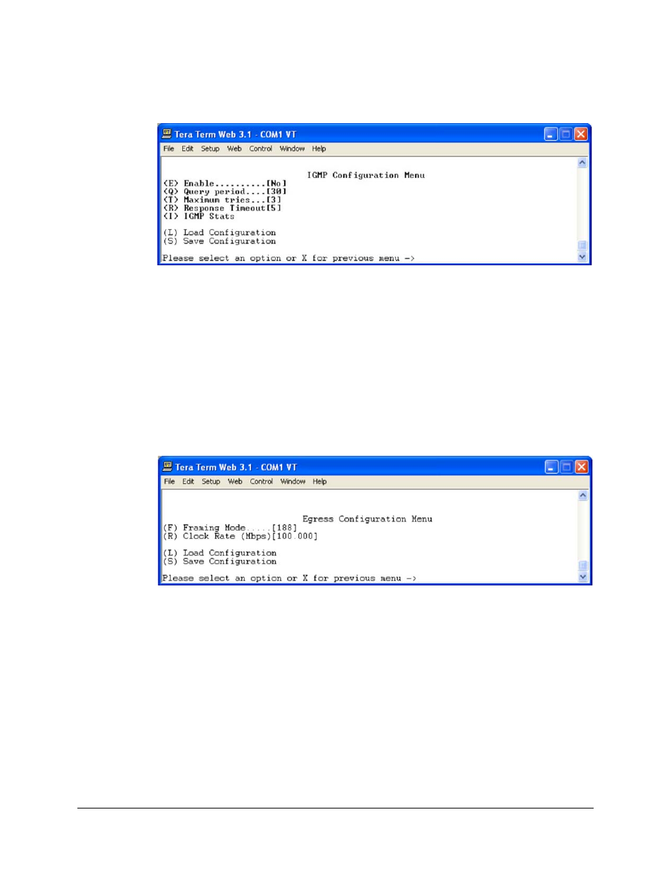 4 igmp configuration menu, 5 egress configuration menu (mr-s2-asi only) | Comtech EF Data CMR-5970 Manual User Manual | Page 48 / 78