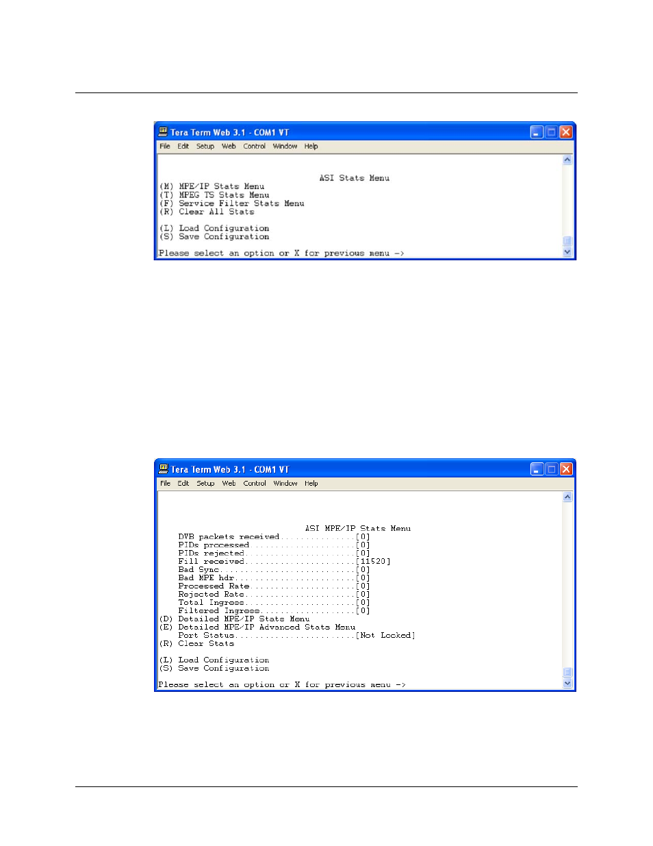3 asi stats menu (mr-s2-asi only), 1 asi mpe/ip stats menu | Comtech EF Data CMR-5970 Manual User Manual | Page 51 / 78