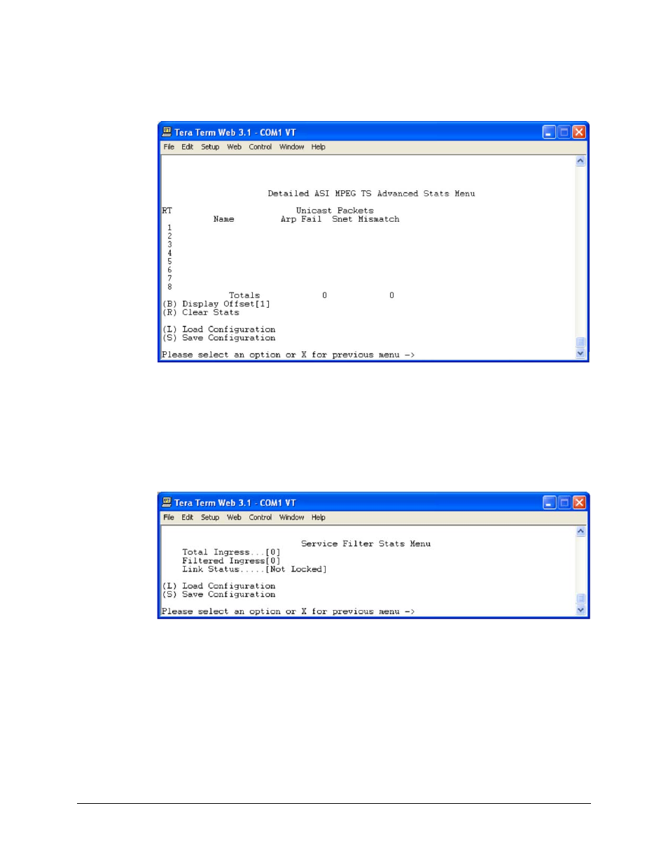 2 detailed asi mpeg ts advanced stats menu, 3 asi service filter stats menu | Comtech EF Data CMR-5970 Manual User Manual | Page 54 / 78