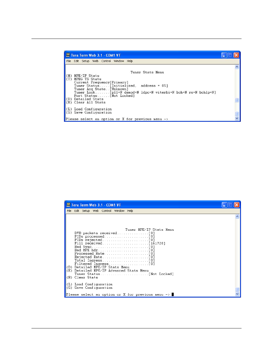 4 tuner stats menu, 1 tuner mpe/ip stats menu | Comtech EF Data CMR-5970 Manual User Manual | Page 55 / 78