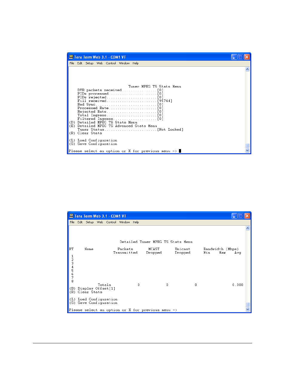 2 tuner mpeg ts stats menu, 1 detailed tuner mpeg ts stats | Comtech EF Data CMR-5970 Manual User Manual | Page 57 / 78
