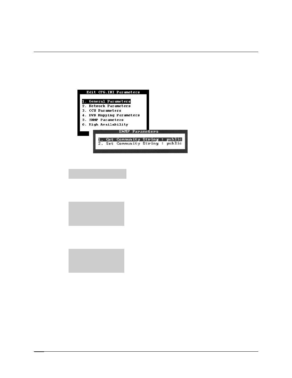 Snmp parameters, Get community string, Set community string | Comtech EF Data DTMX5000
 SpectraCast User Manual | Page 56 / 180