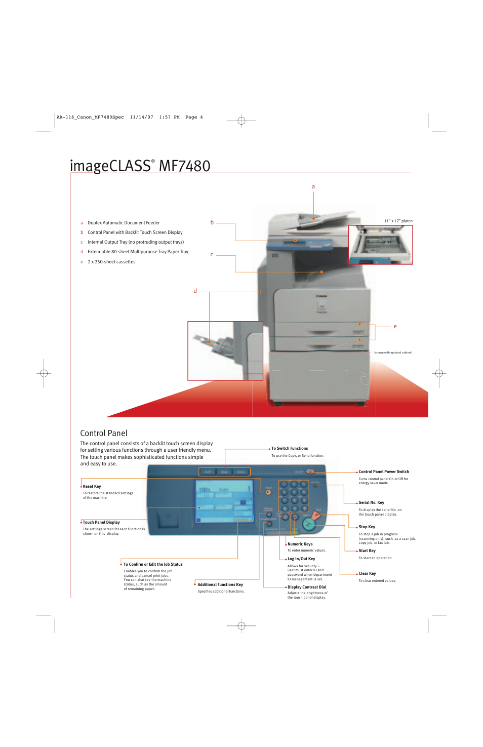 Imageclass, Mf7480, Control panel | Canon ImageCLASS MF7480 User Manual | Page 2 / 4