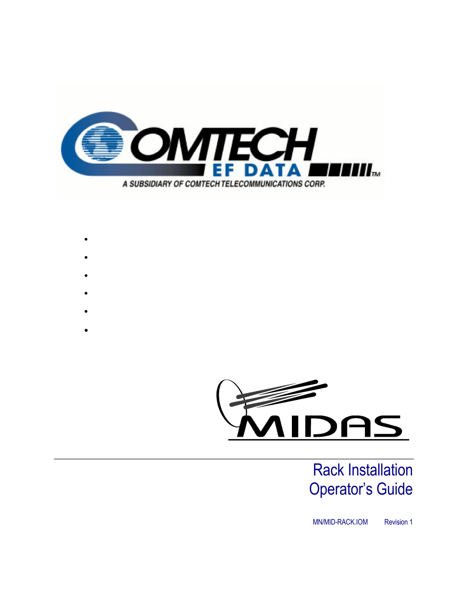 Comtech EF Data MIDAS Rack Installation User Manual | 45 pages