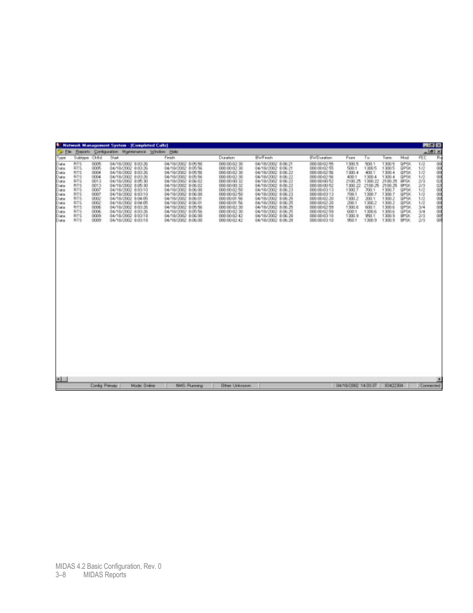 Completed calls report | Comtech EF Data MIDAS Version 4.X Basic Configuration User Manual | Page 116 / 164