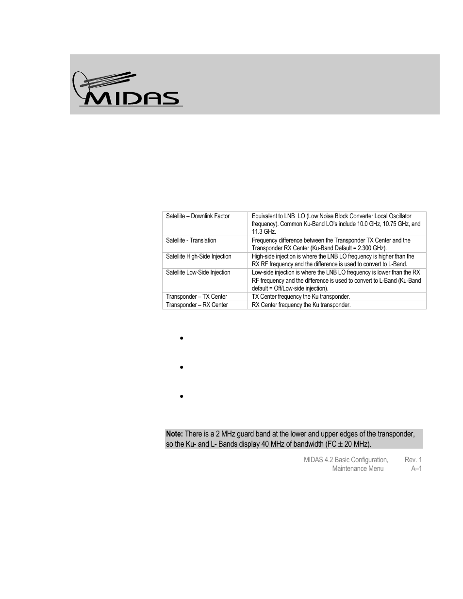 A. frequency translations, Ku-band frequency translations | Comtech EF Data MIDAS Version 4.X Basic Configuration User Manual | Page 143 / 164