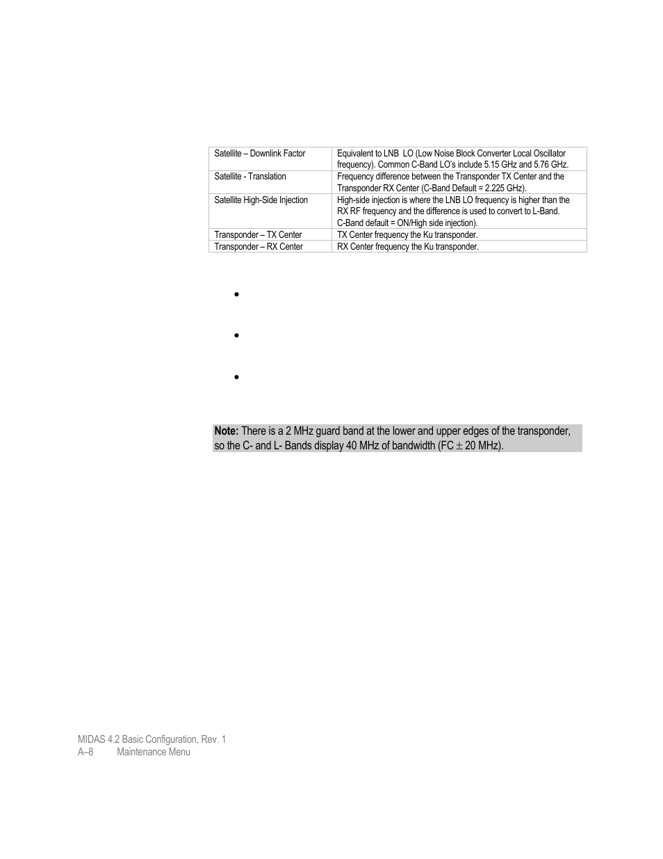 C-band frequency translations | Comtech EF Data MIDAS Version 4.X Basic Configuration User Manual | Page 150 / 164