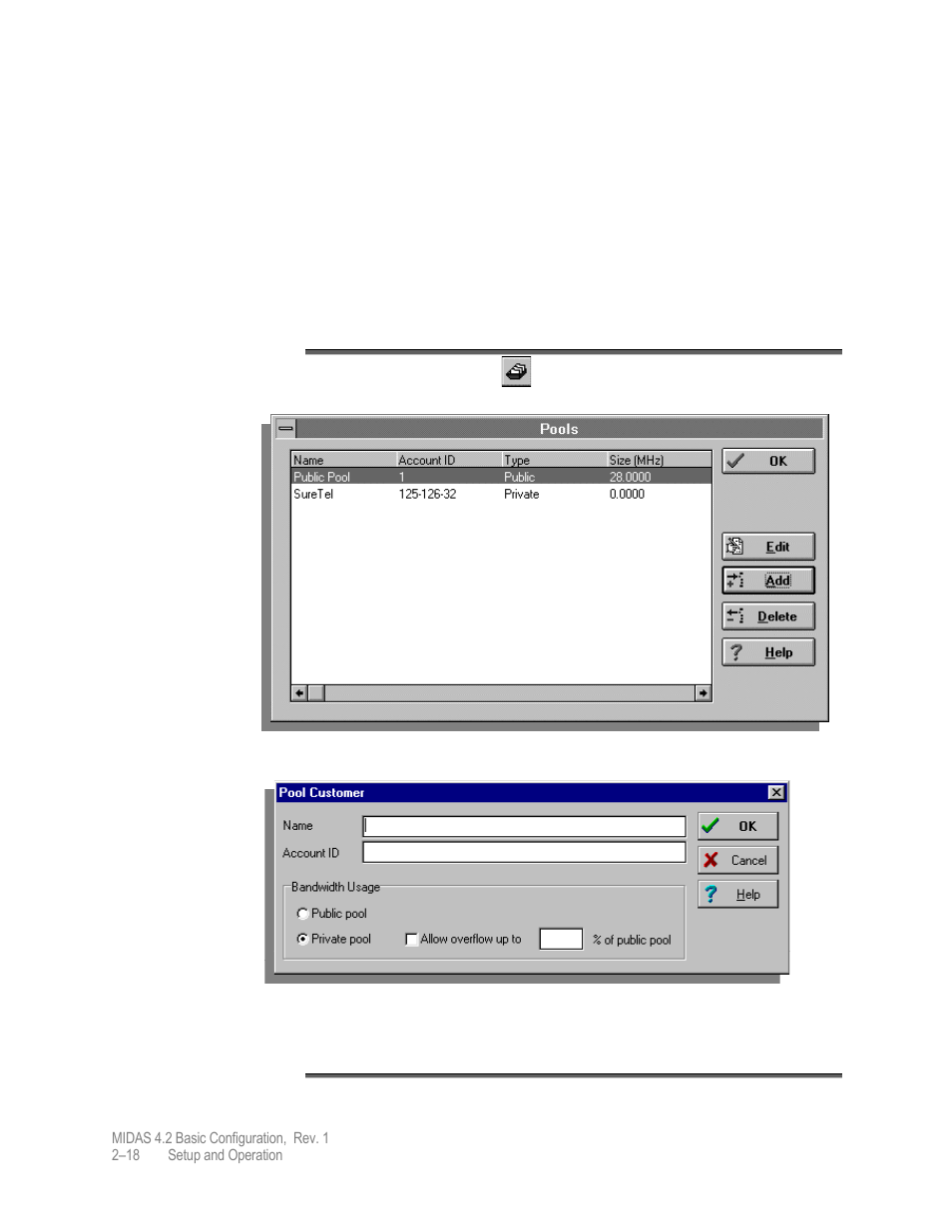 Private pools | Comtech EF Data MIDAS Version 4.X Basic Configuration User Manual | Page 52 / 164